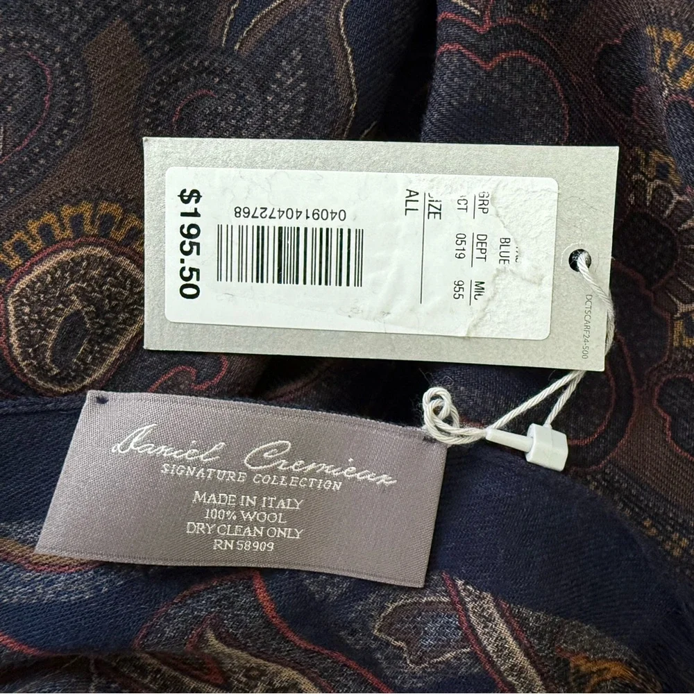 NEW Daniel Cremieux Signature Collection Paisley Print Wool Scarf Italy